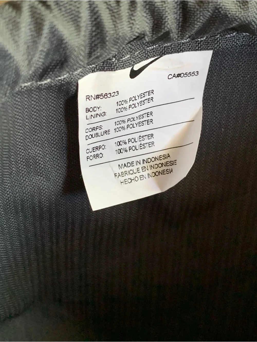 Nike Gray Drawstring Backpack with White Swoosh